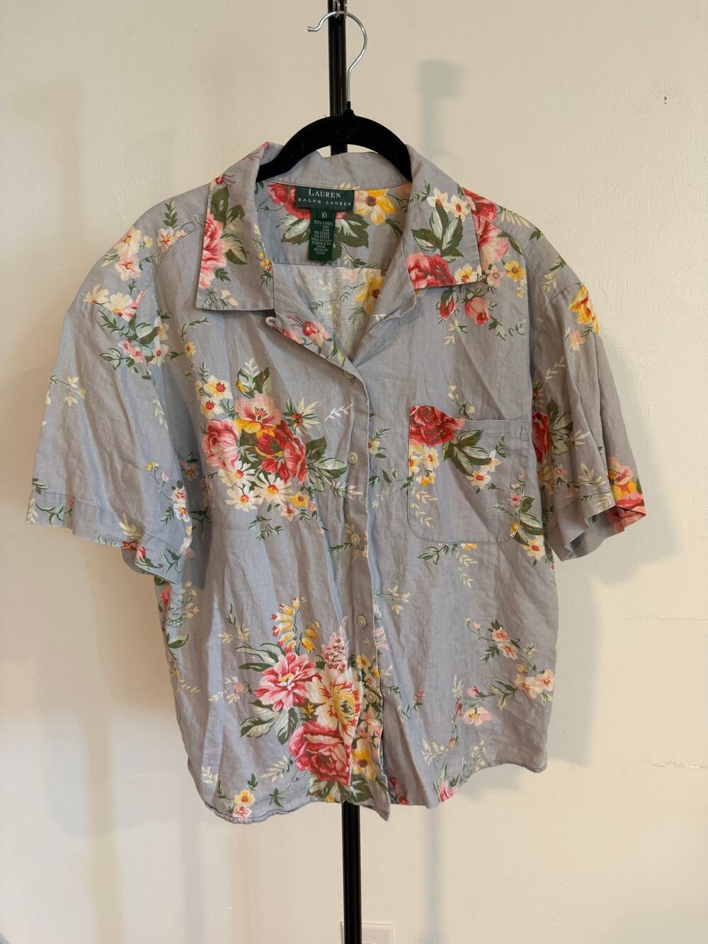 RARE Vintage Lauren by Ralph Lauren Linen Floral Ladie Women Buttondown Top SZ10